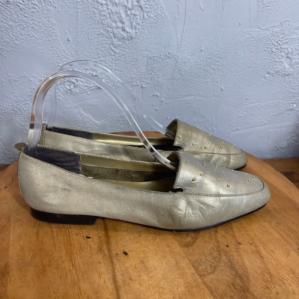 Art Effects Loafers Womens 8.5 Gold Studded Leather Slip On Chic Minimalist